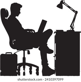A businessman working on a laptop silhouette in vector file 100% editable. Silhouettes of business people.