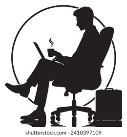 A businessman working on a laptop silhouette in vector file 100% editable. Silhouettes of business people.