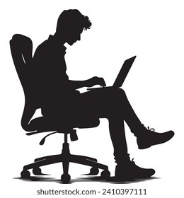 A businessman working on a laptop silhouette in vector file 100% editable. Silhouettes of business people.