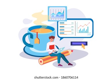 Businessman working on laptop Vector Illustration concept. Flat illustration isolated on white background.