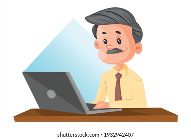 Businessman is working on laptop. Vector graphic illustration. Individually on a white background.