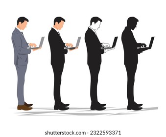 Businessman working on laptop vector illusstatution