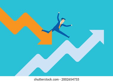 Businessman working on rise and fall arrows, Vector illustration design concept in flat style