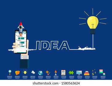 businessman working on smartphone -  creative light bulb idea new year business  -  modern Idea and concept illustration flat vector.
