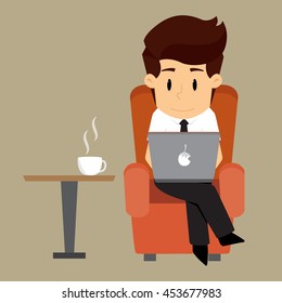 businessman working on the sofa with relaxation. vector