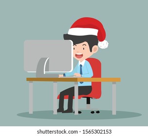 businessman working with red hat