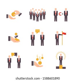 Businessman working set in flat style. Vector design.