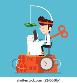 Businessman working Stressed flat design