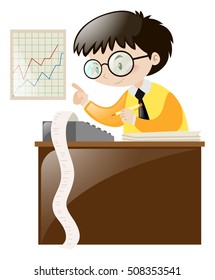 Businessman working at the table illustration