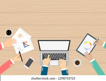 businessman working with team on creative idea project for analyzing company financial strategy. Concept picture for office and business teamwork project.