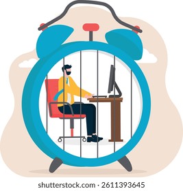 Businessman working trapped in time

