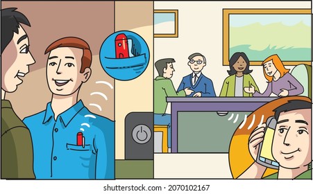 Empresario trabajando bajo vigilancia 