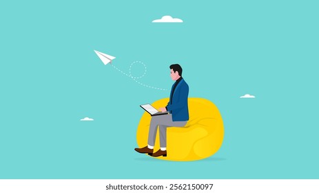 businessman working using a laptop on a sofa, earn money from online business or work concept, work from home or freelancer, home office concept, studying , zoom meeting or online work conference