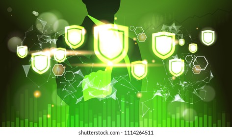 businessman working with virtual shield panel graph GDPR data privacy background. network protection of personal storage General Data Protection Regulation concept
