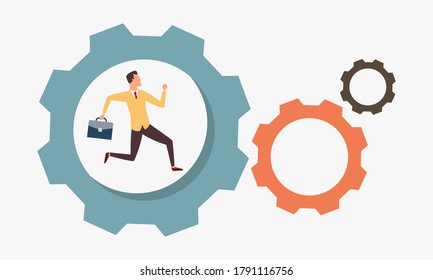 Businessman working in a wheel. Vector illustration eps10