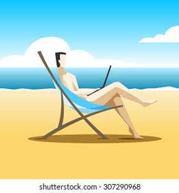 Businessman working while on vacation