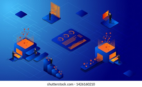  businessman  working,using technology 
 data visualization display on computer ,modern futuristric infographics design for background.