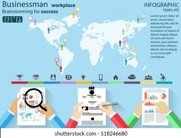 Businessman  workplace Brainstorming for success desing modern Idea and Concept Vector illustration Infographic template with icons,hand.