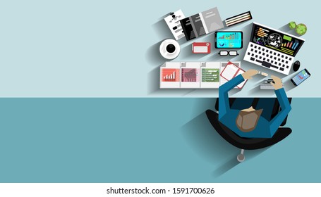 Businessman  workplace with Technology and accessories use in at work office   -Top view modern Idea  Concept Vector illustration  Business.
 - Powered by Shutterstock - Get 15% off with code: PIKWIZARD15