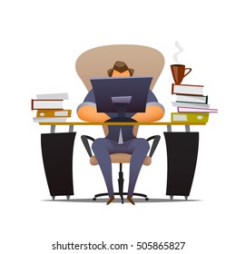 Businessman works hard at an office.Cartoon vector illustration