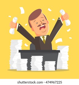 Businessman works hard - vector illustration