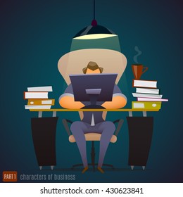 Businessman works hard and very late. Characters of business people.Vector  illustration