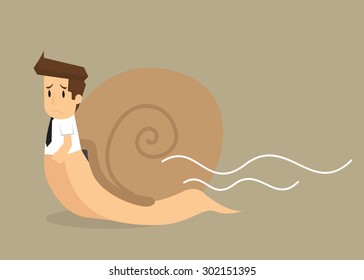 businessman works slowly like snail. vector
