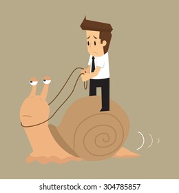 businessman works slowly like snail. vector