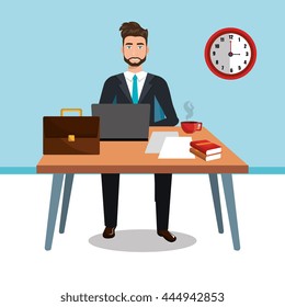 businessman in workspace isolated icon design, vector illustration  graphic 