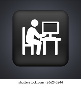 Businessman and Workstation on Black Square Button