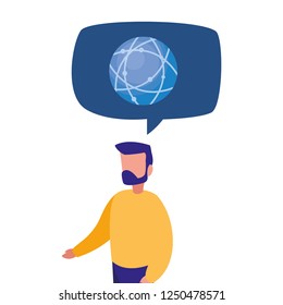 businessman world connection speech bubble