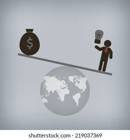 Businessman world control with idea,  Vector illustration for concept, presentation.