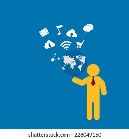 Businessman world control,  Vector illustration for concept, presentation.