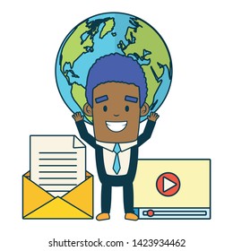 businessman world envelope message send email vector illustration