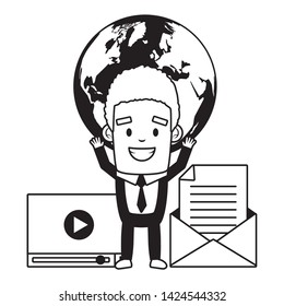 businessman world envelope message send email vector illustration