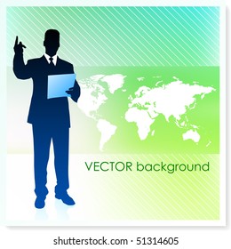 Empresario con Mapa Mundial sobre el fondo de los vectores Ilustración original