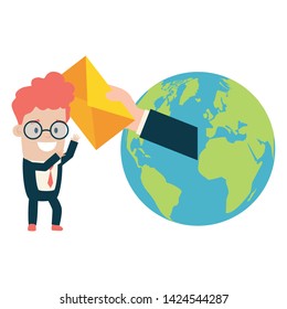 businessman world network send email vector illustration