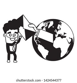 businessman world network send email vector illustration