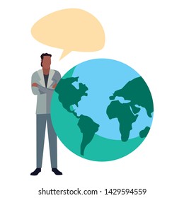 businessman world talk bubble design