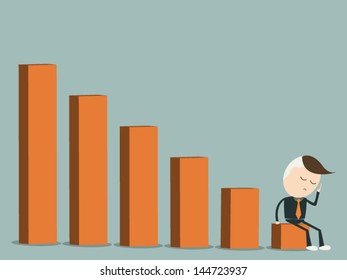 Businessman worried with chart down, vector format eps10