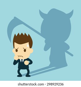 businessman worried with his devil shadow