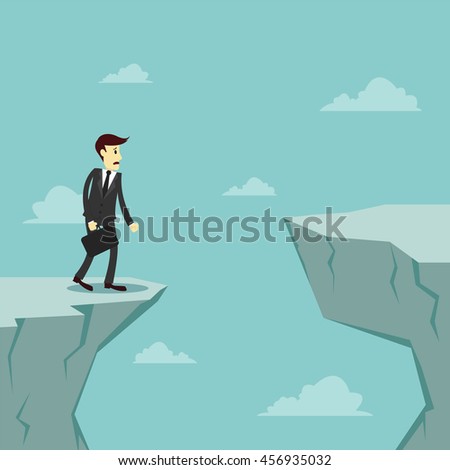 Businessman worry about how to cross over the gap of cliff, Vector illustration