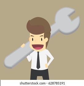 Businessman with wrench. maintenance. vector