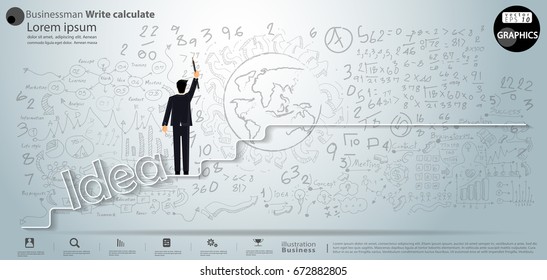 Businessman Write calculate- modern Idea and Concept Vector illustration Business Infographic template with  Earth,text  Idea. 
