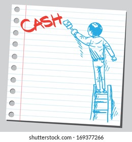 Businessman write word CASH