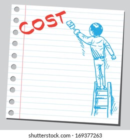 Businessman write word COST