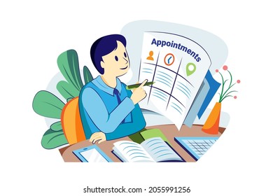 Businessman writing appointments Illustration concept. Flat illustration isolated on white background.