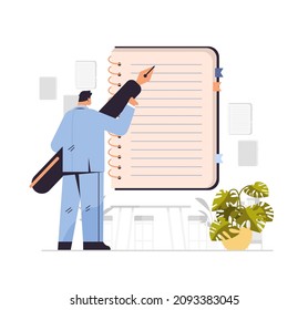 businessman writing in notebook businessman planning on note control list on notepad survey quiz to-do list agreement