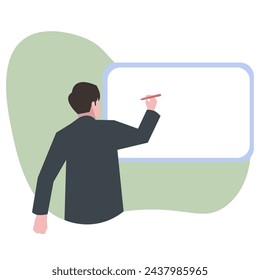 businessman is writing and presenting. suitable for business themes. hard work, office, success. flat vector illustration.