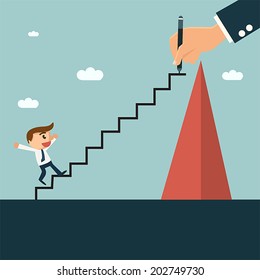 Businessman writting ladder for his partner to easy climbing hill, mentor and partnership concept.